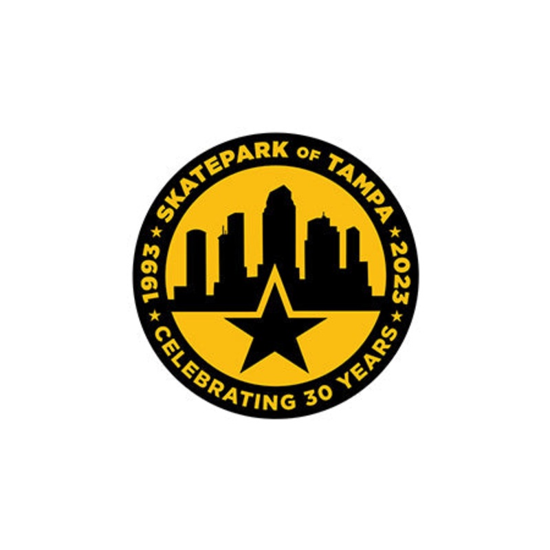 Skatepark of Tampa 30 Year 3″ Circle City Sticker Yellow/ Black 3″