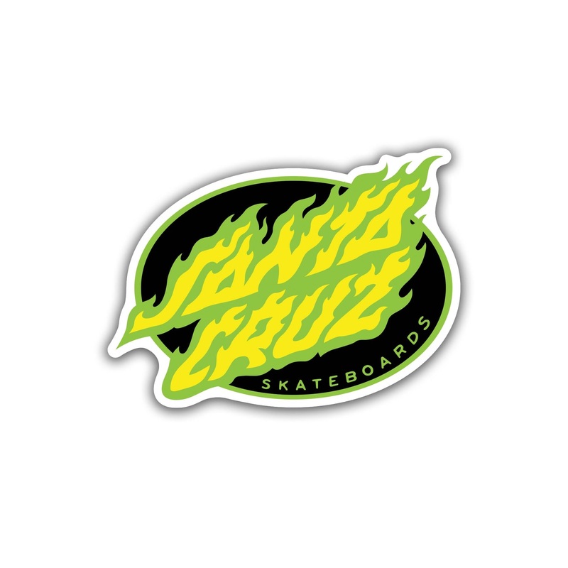 Oval Flame Dot 3.5in Santa Cruz Stickers (25 Pack) Green/Yellow 3.5 in