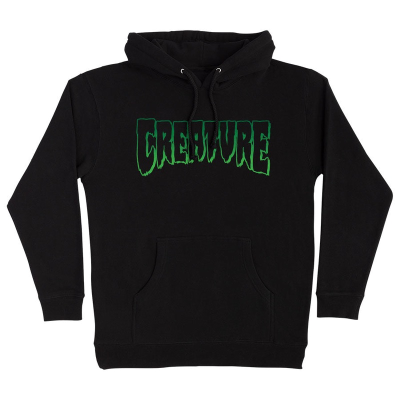 Creature Logo Outline Pullover Heavyweight Hooded Sweatshirt Small Black