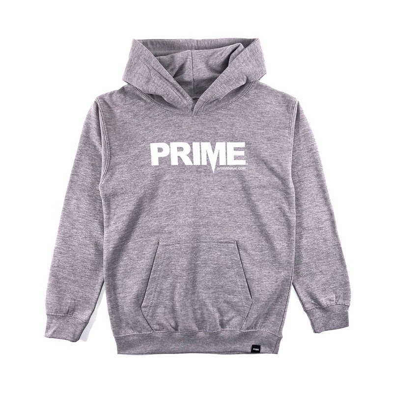 PRIME DELUX YOUTHS OG PREMIUM HOODED SWEAT – HEATHER GREY / WHITE Kids S