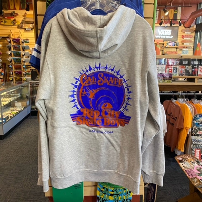 Cal Skate “Rip City Skate Boys- Blue and Orange” Grey Heather Zip Hoody Youth Large