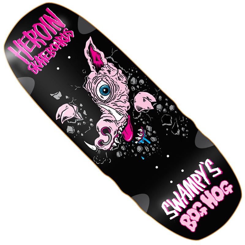 Heroin Skateboards Swampys Bog Hog Shaped Deck Black 10.75 x 31.125 WB:15.5-16