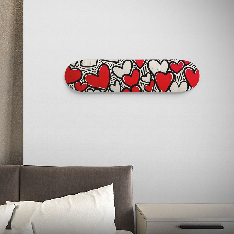 Red and White Hearts Wall Art or 8.25″ Skateboard Deck Only No wall hangers
