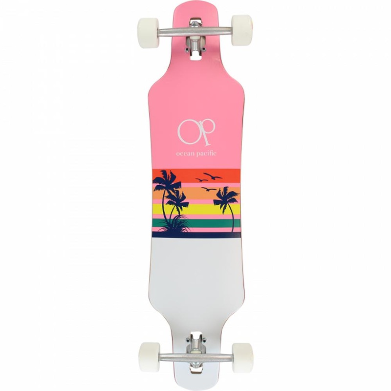 Ocean Pacific Sunset Pink/White 39″ Drop Through Longboard Complete