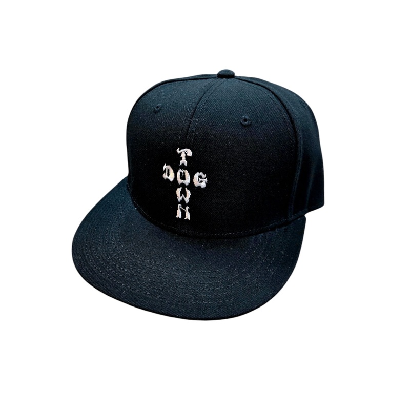Dogtown Full Canvas Embroidered Snap Back hat CROSS LOGO – BLACK