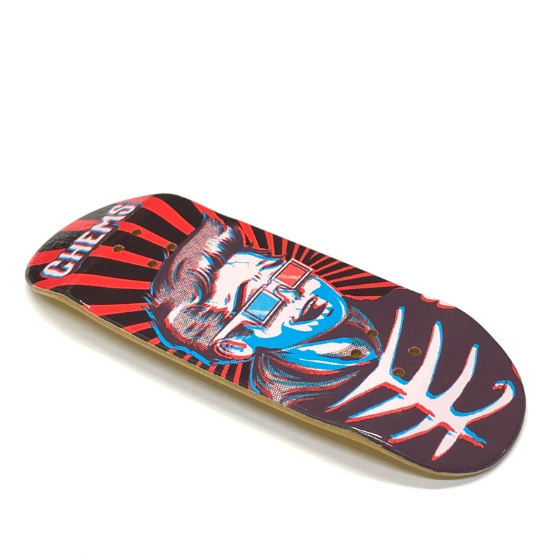 Chems Red Background “Rising 3D Kid” Fingerboard Deck 29mm Mid-Pro Popsicle