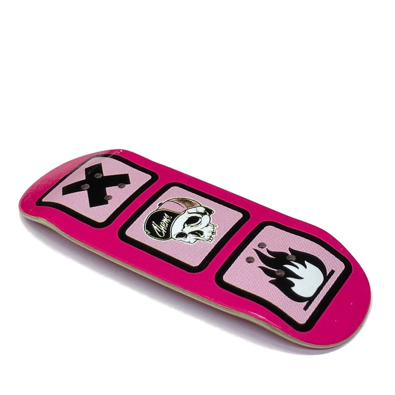 Chems Pink “Warning” Fingerboard Deck 29mm Mid-Pro Popsicle