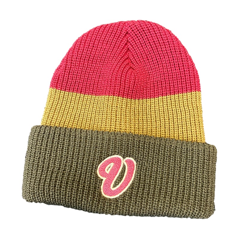 Venue Three Stripe Knit Beanie Sangria/Granola/Military Olive
