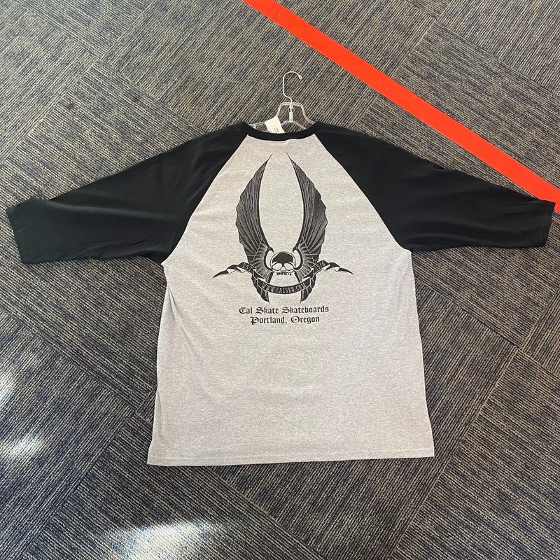 Cal Skate “Wings-Baseball Tee” Grey/Black Small