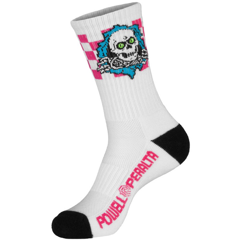 Powell Peralta Ripper Checker Stripes Crew Socks White/ Pink One Size Fits All