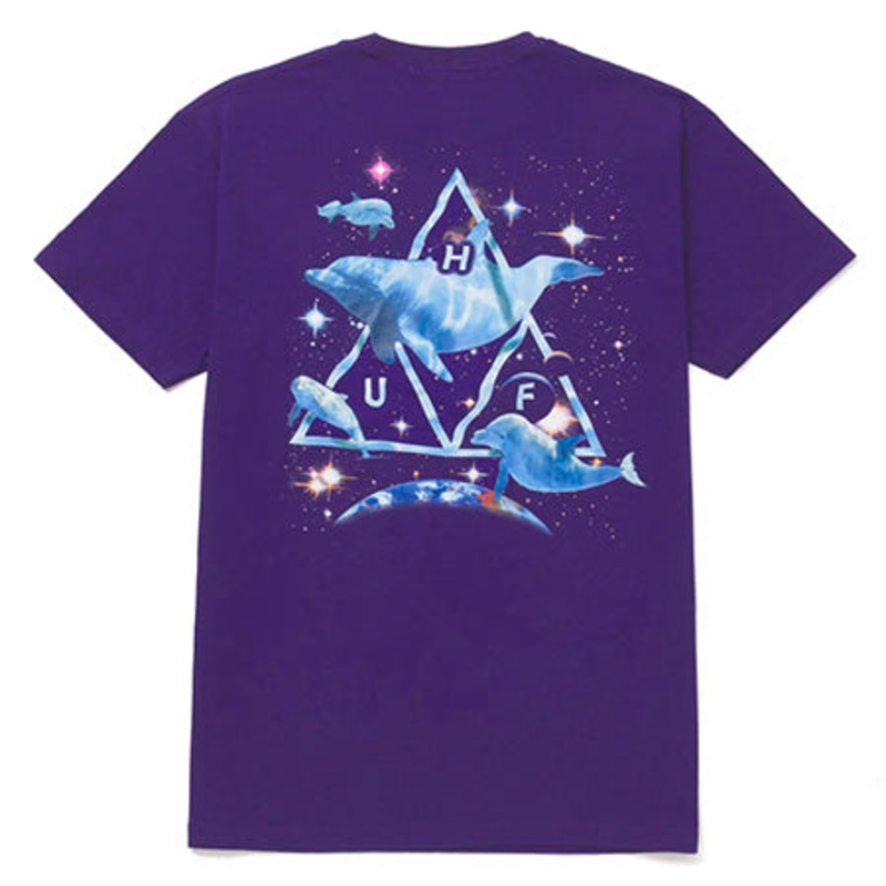 HUF Space Dolphin Washed T Shirt Purple Large