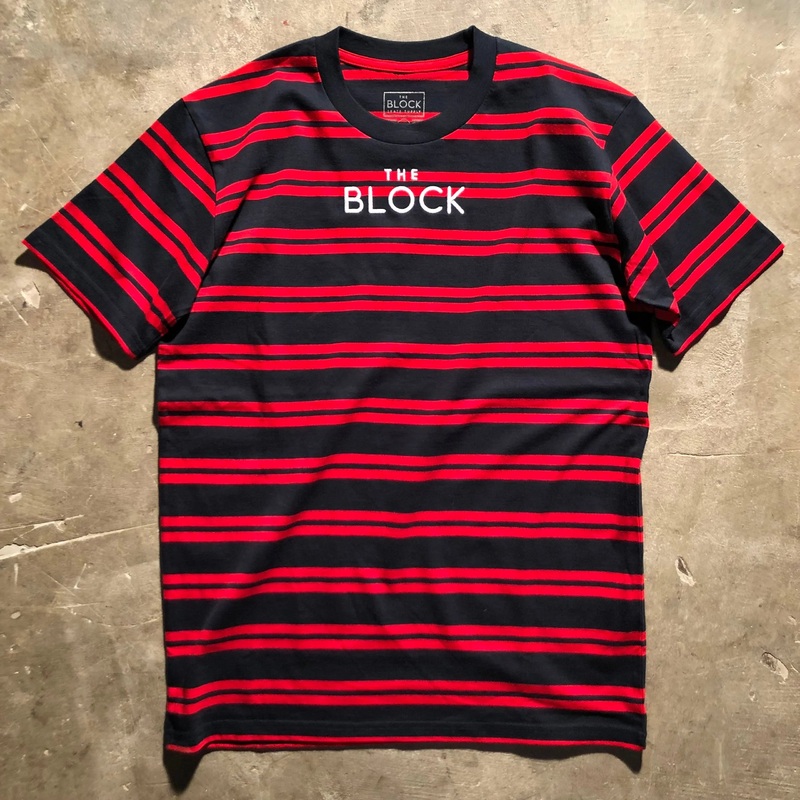 Block – Striped Logo Tee – Red – Blue Small
