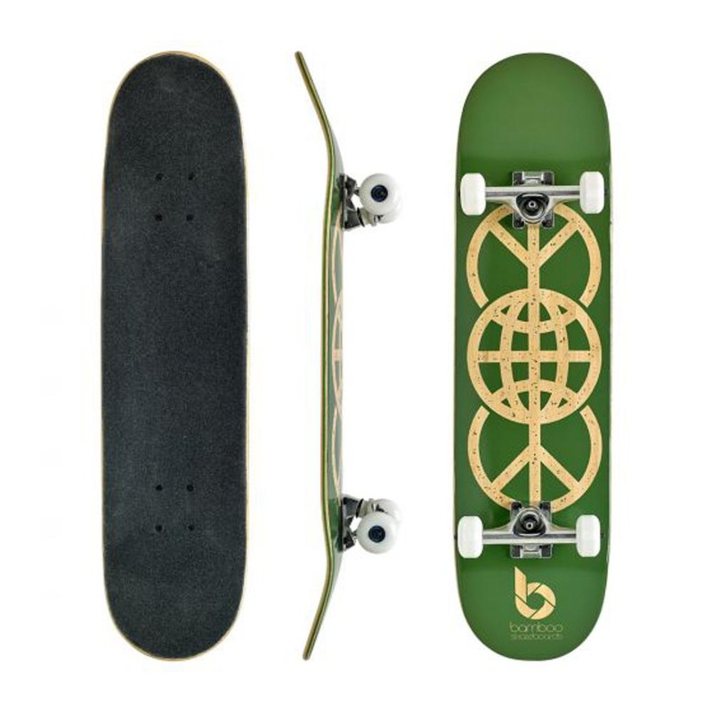 Green World Peace Graphic Bamboo Skateboard Deck Only 7.75″