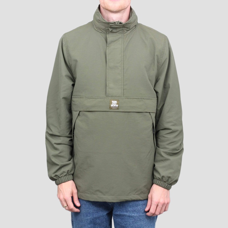 Slam City Skates Half Zip Shell Jacket Olive Small