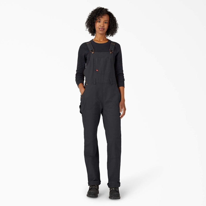 Dickies Women’s Relaxed Fit Bib Overalls – Black X-Small Rinsed Black RBK