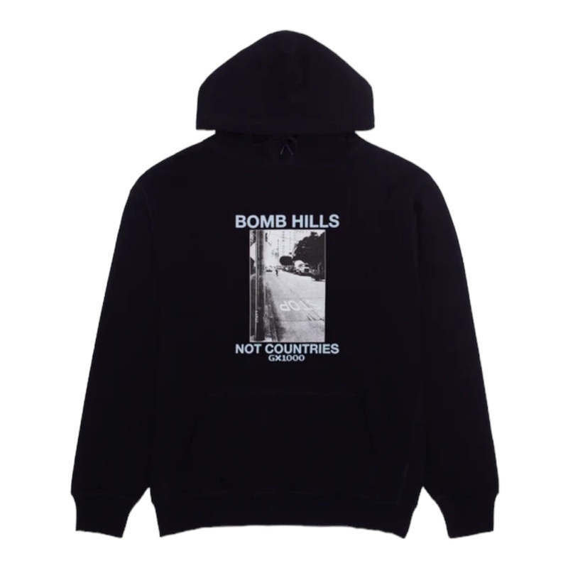 GX1000 Bomb Hills Not Countries Hoodie [Black w/ Baby Blue Font] S