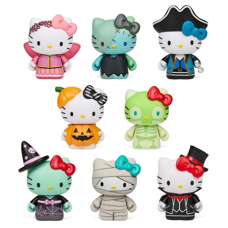 Kidrobot x Hello Kitty Halloween Vinyl Mini Figures Green GID Skeleton