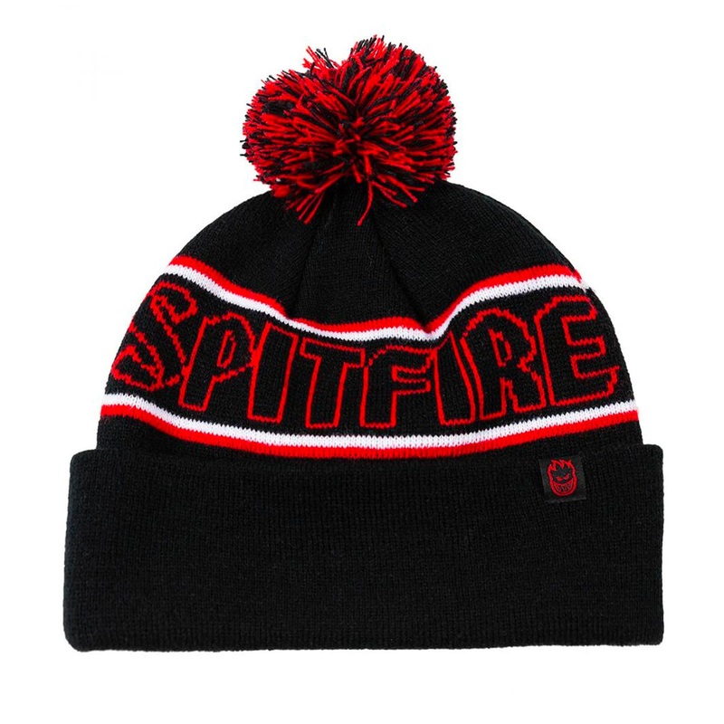 Spitfire Cuff Beanie Hombre Pom – Black / Red / White