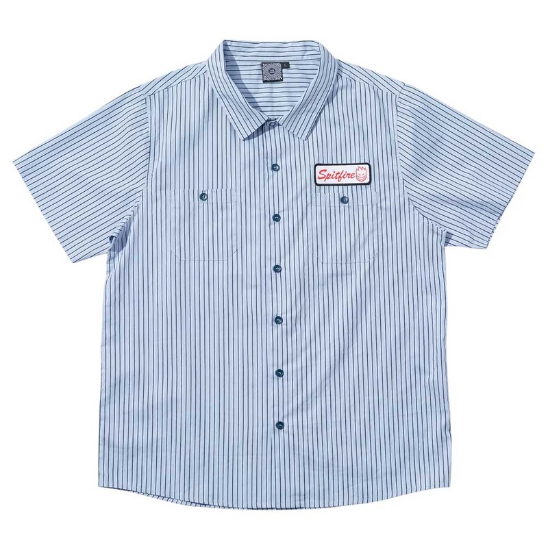 Spitfire Chrome Venom Short Sleeve Button Up Shirt Medium Light Blue
