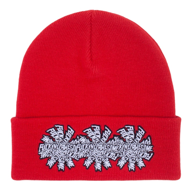 FA Awesome Three Spiral Cuff Beanie Red OS