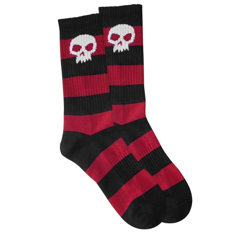Zero Single Skull Red Stripe Crew Socks Black/ Red One SIze Fits All