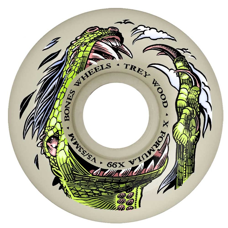 Bones 99a Woods Dino-Sortas V5 X-Formula Sidecut 54mm Skateboard Wheels 53mm White