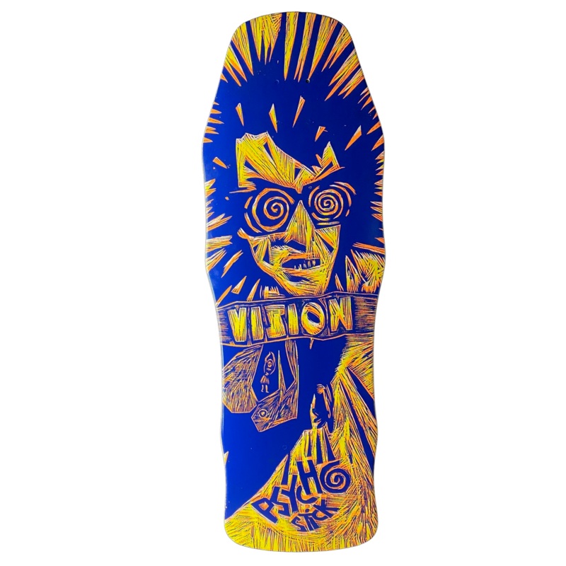 Vision Original Psycho Stick Woodcut Art 10″ Skateboard Deck Lime / Purple