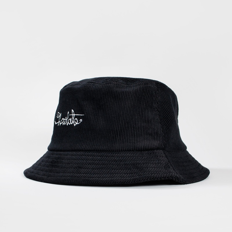 Chocolate 94′ Cord Script Bucket Hat – Black