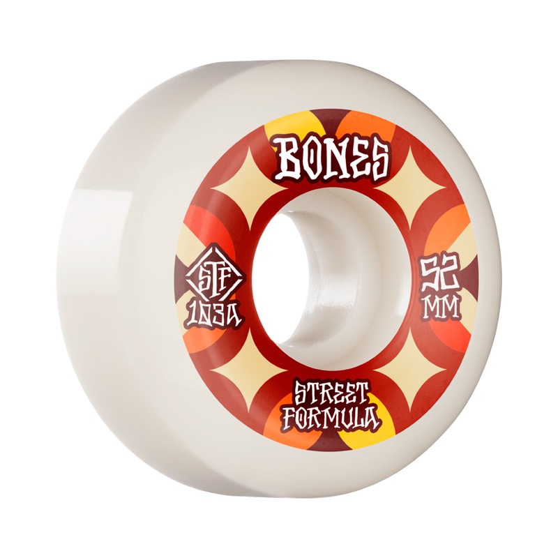 Bones STF V5 Retros 52mm 103a White/Red Skateboard Wheels 52mm Duro 103a Conical/Sidecut