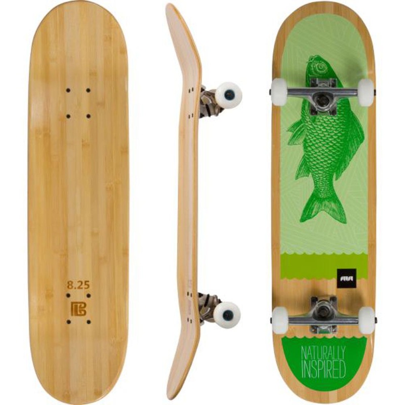 Green Fish Graphic Bamboo Skateboard Deck Only 7.75″