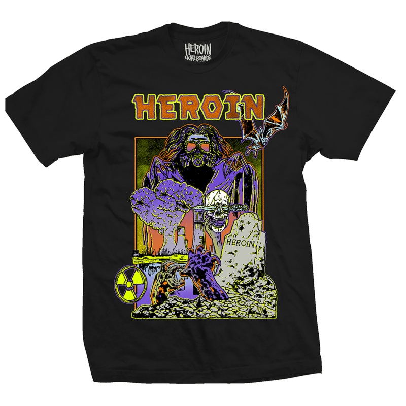 HEROIN SKATEBOARDS HELLSCAPE BLACK T-SHIRT M