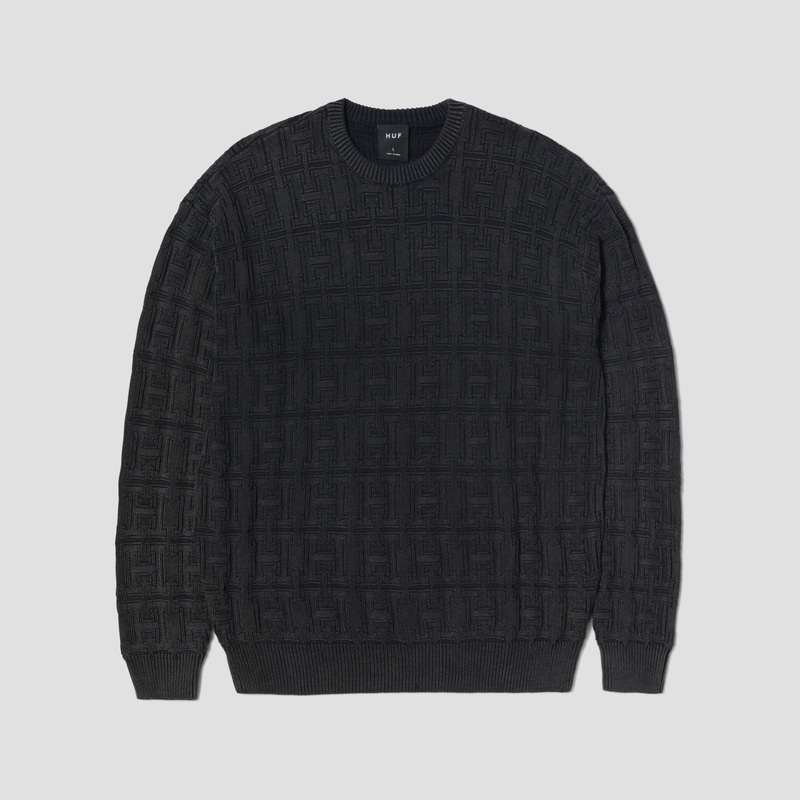 HUF Interlaced Jacquard Overdyed Crew Black Small