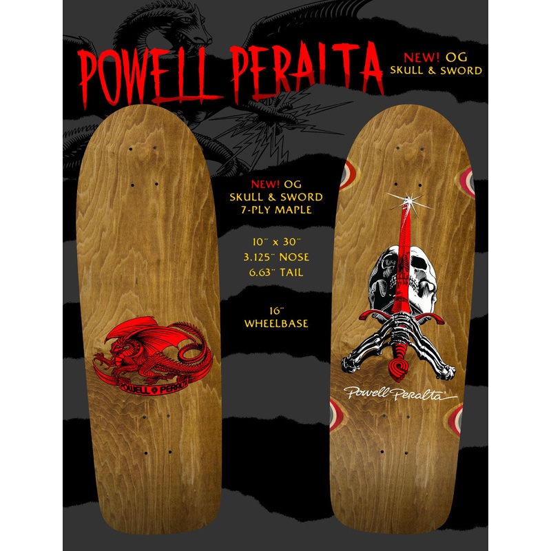 *Pre-Order* Powell Peralta Rodriguez Skull and Sword OG Brown Stain 10″ Skateboard Deck