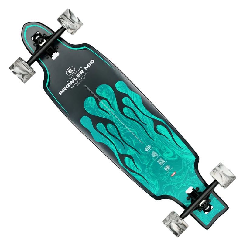 Globe Footwear Prowler Mid Longboard Complete Skateboard Green Flame 9 x 34.75 WB:25