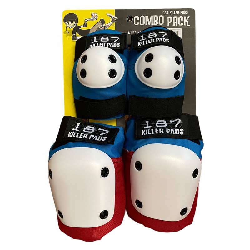 187 Knee Elbow Pads Combo Pack Red White Blue SM/MD
