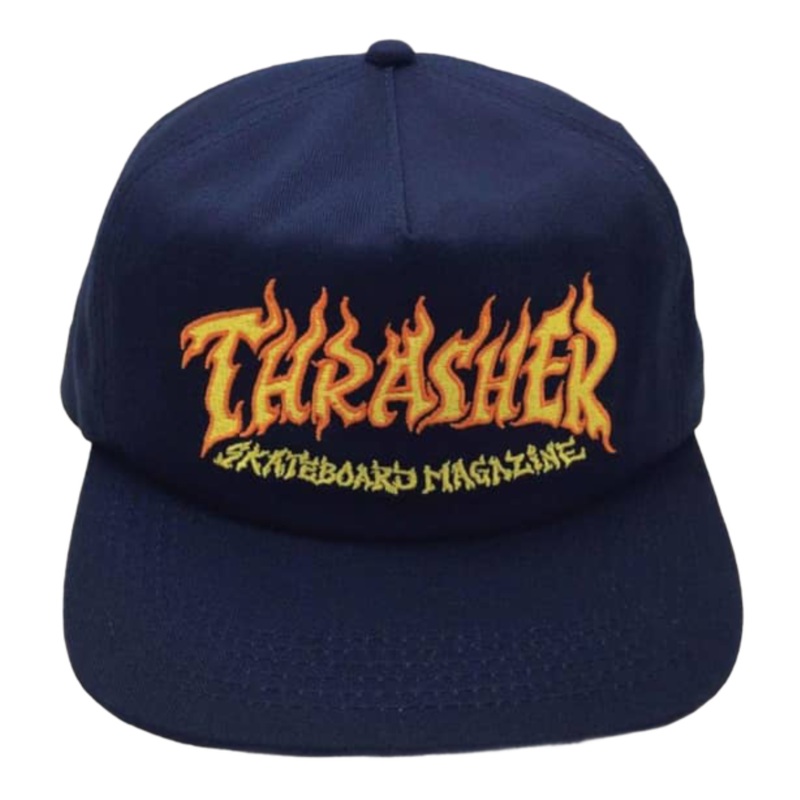 Thrasher Mag Fire Logo Snapback Hat Navy
