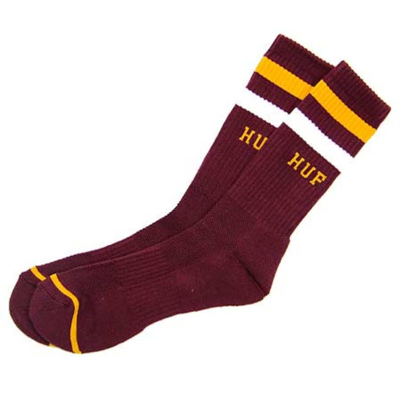 HUF 2 Stripe Performance Crew Socks Wine One size fits all