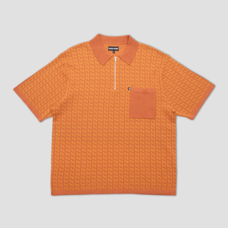 PassPort Drain Knit Shortsleeve Polo Burnt Orange Small