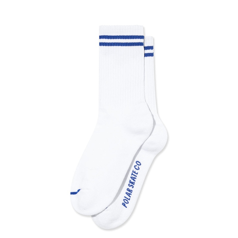 Polar Skateboards White Blue 2 Stripes Rib Socks White/ Blue 7-9