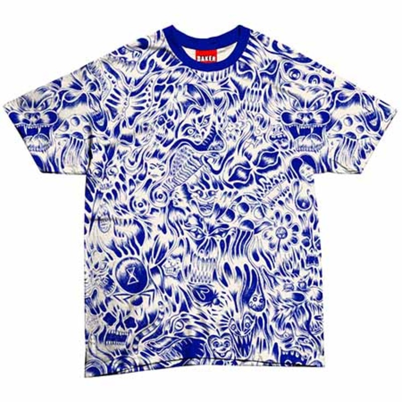 Baker Nightmare All Over Print Washed T Shirt Blue Small