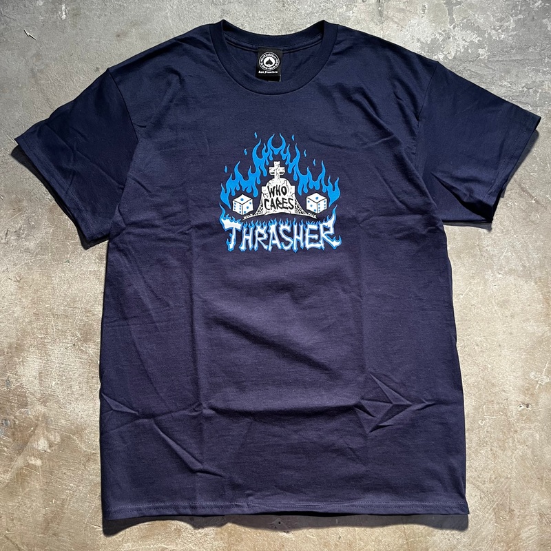 Thrasher – Who Cares T-Shirt by Neckface – Navy Small