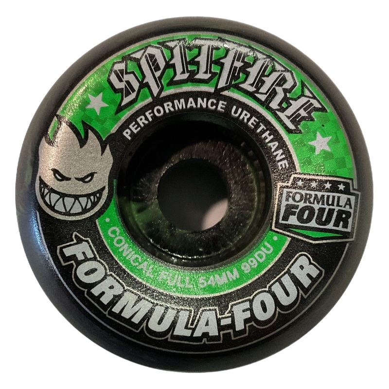 SPITFIRE X AMATEUR ATHLETE F4 99A CONICAL FULL BLACK GREEN SWIRL WHEELS 54MM